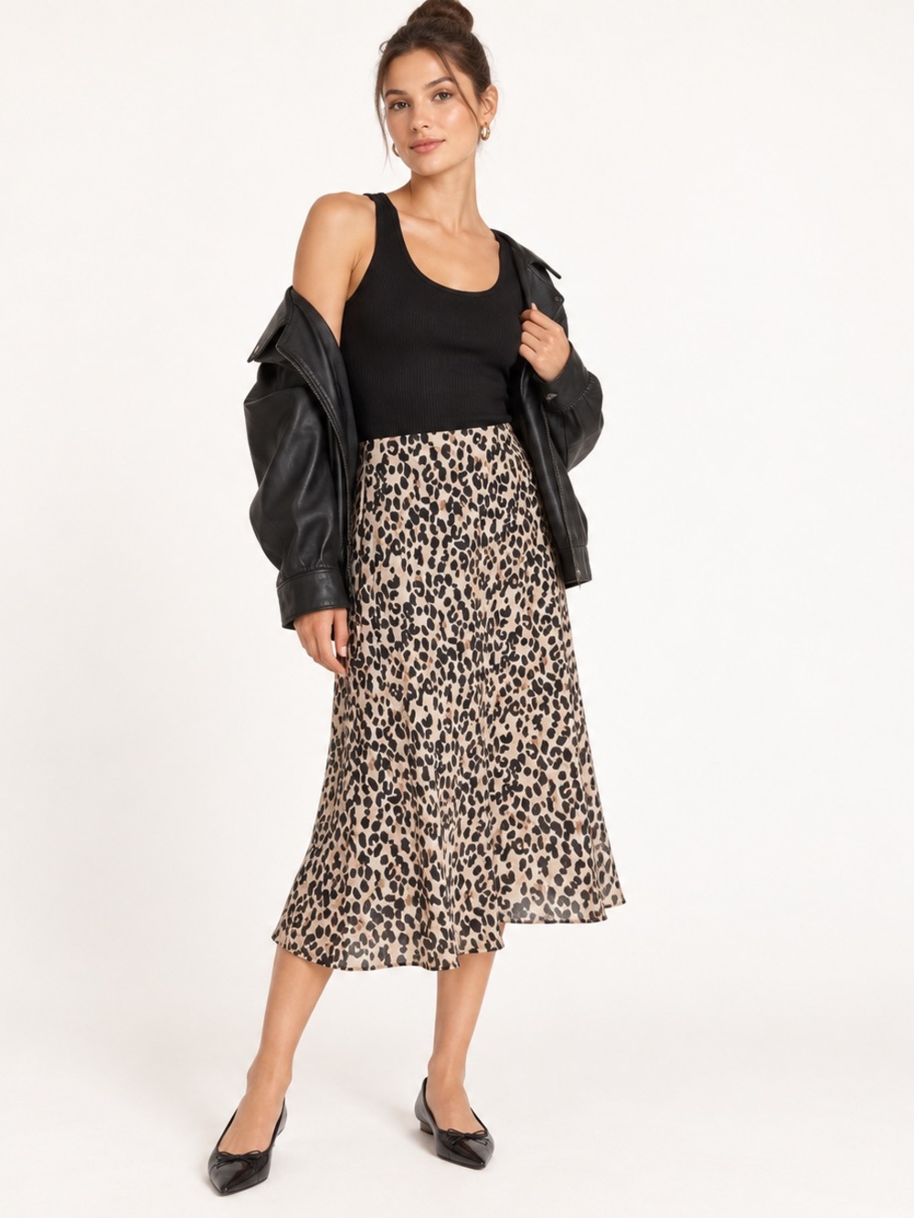 Halogen | animal print flowy silky midi skirt elastic waist work casual medium
